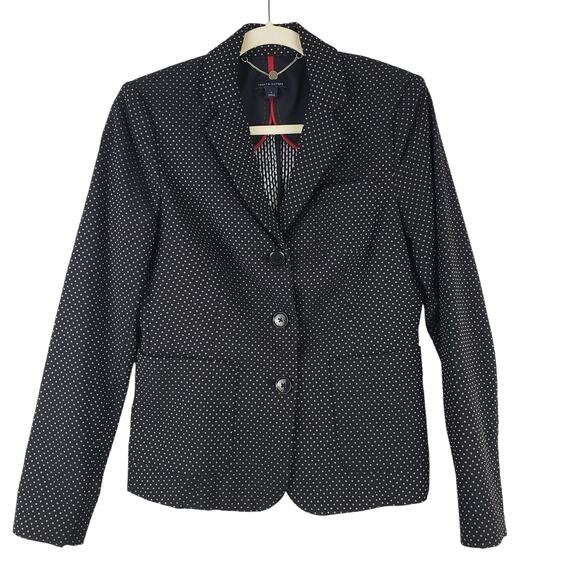 Tommy Hilfiger Womens Size 6 Polka Dot Blazer Jacket Black Preppy Academia Twee - Picture 1 of 13